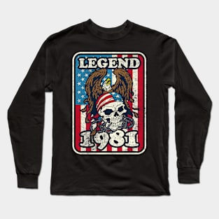 Birthday Legend 1981 Bald Eagle Skull American Long Sleeve T-Shirt